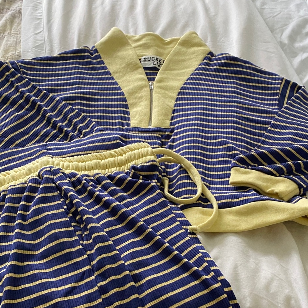 BUCKETLIST Yellow and Blue Striped Zip-Up runs oversized